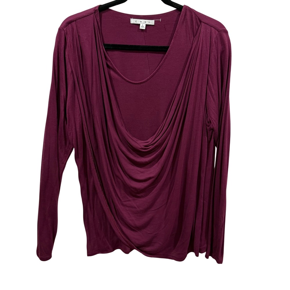 Cabi Womens Long Sleeve Drape Neck Burgundy‎ Rayon Top Size L